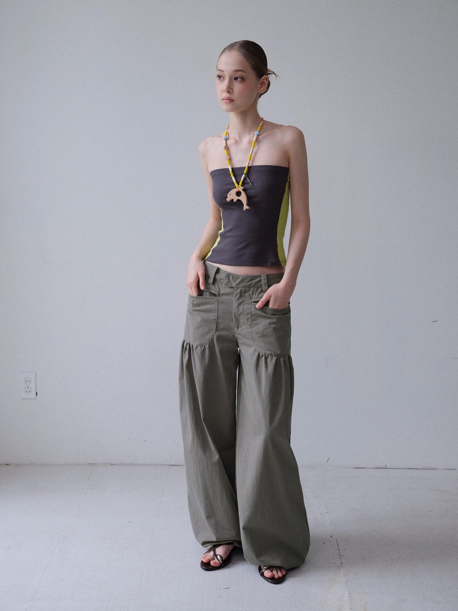DKZ OFFICIAL Washed Khaki Distressed Drawstring Hem Women&
