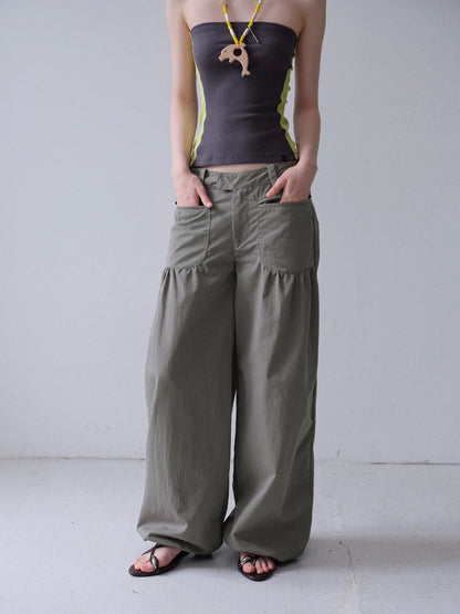 DKZ OFFICIAL Washed Khaki Distressed Drawstring Hem Women&