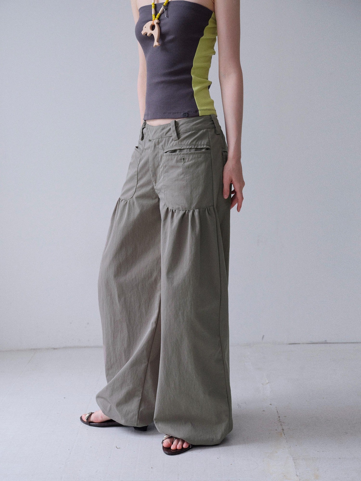 DKZ OFFICIAL Washed Khaki Distressed Drawstring Hem Women&