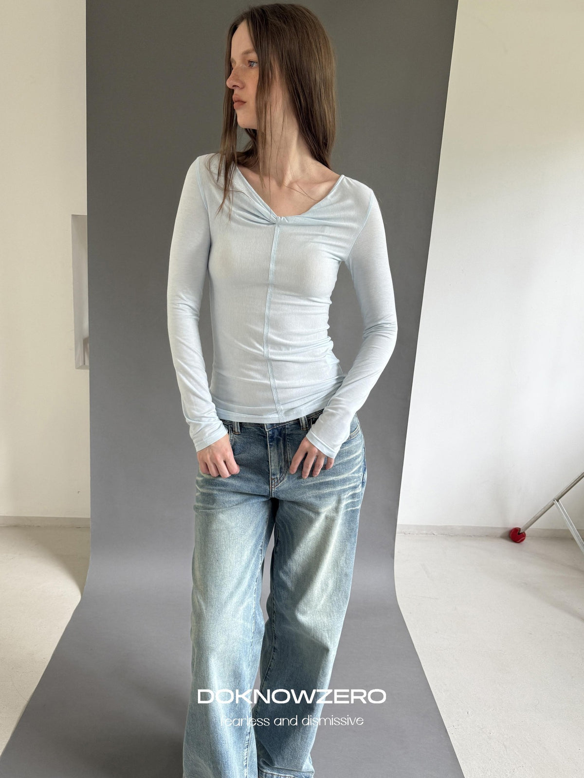 DKZ OFFICIAL Washed Vintage Blue Button Fly Natural Waist Women&