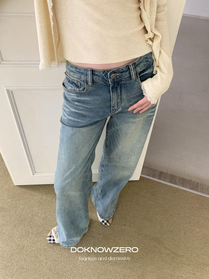 DKZ OFFICIAL Washed Vintage Blue Button Fly Natural Waist Women&