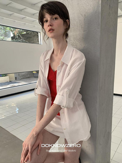 DKZ OFFICIAL White Adjustable Convertible Slim Button Front Women&