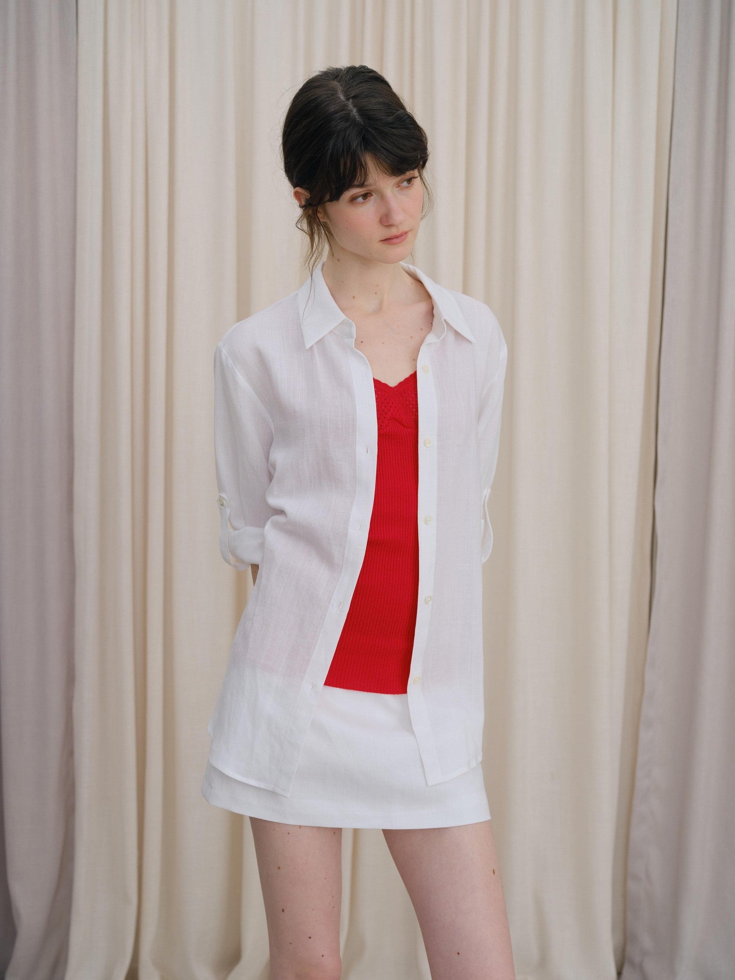 DKZ OFFICIAL White Adjustable Convertible Slim Button Front Women&