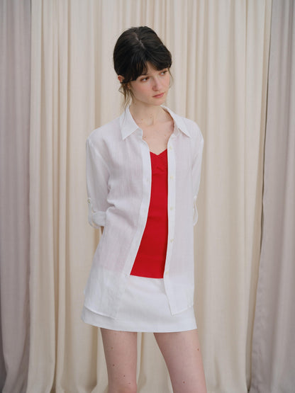 DKZ OFFICIAL White Adjustable Convertible Slim Button Front Women&
