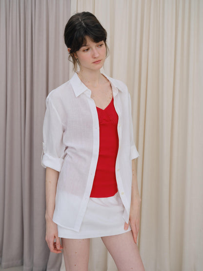 DKZ OFFICIAL White Adjustable Convertible Slim Button Front Women&