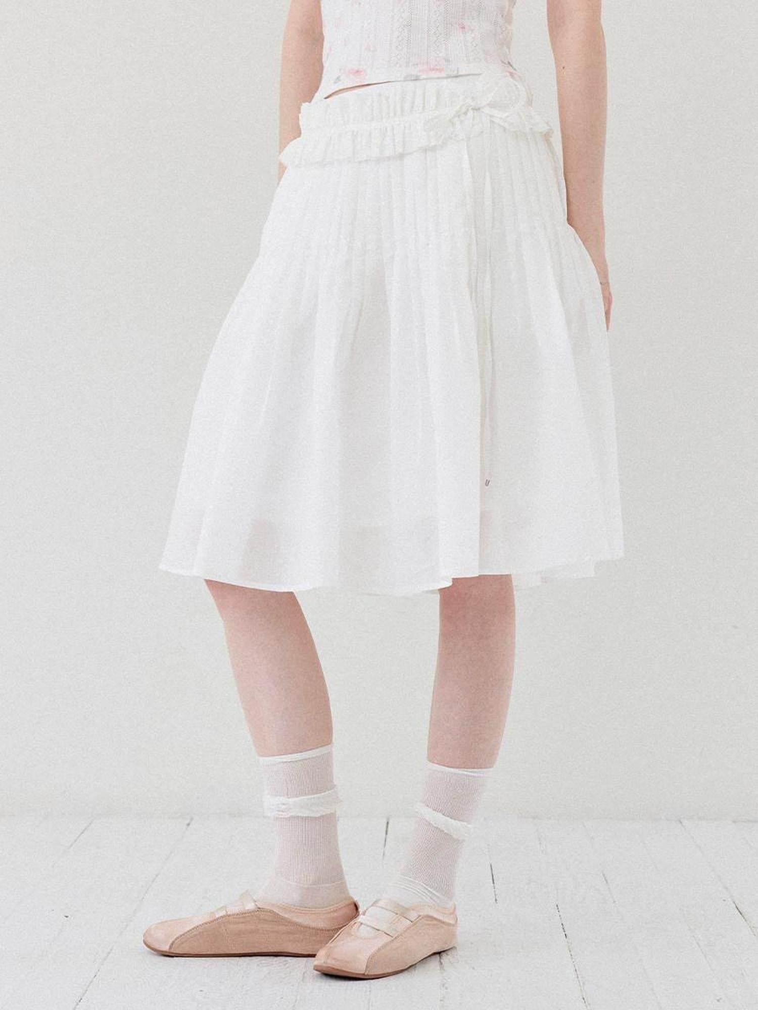 DKZ OFFICIAL White Ballet Detachable Belt Pleated A Line Women&