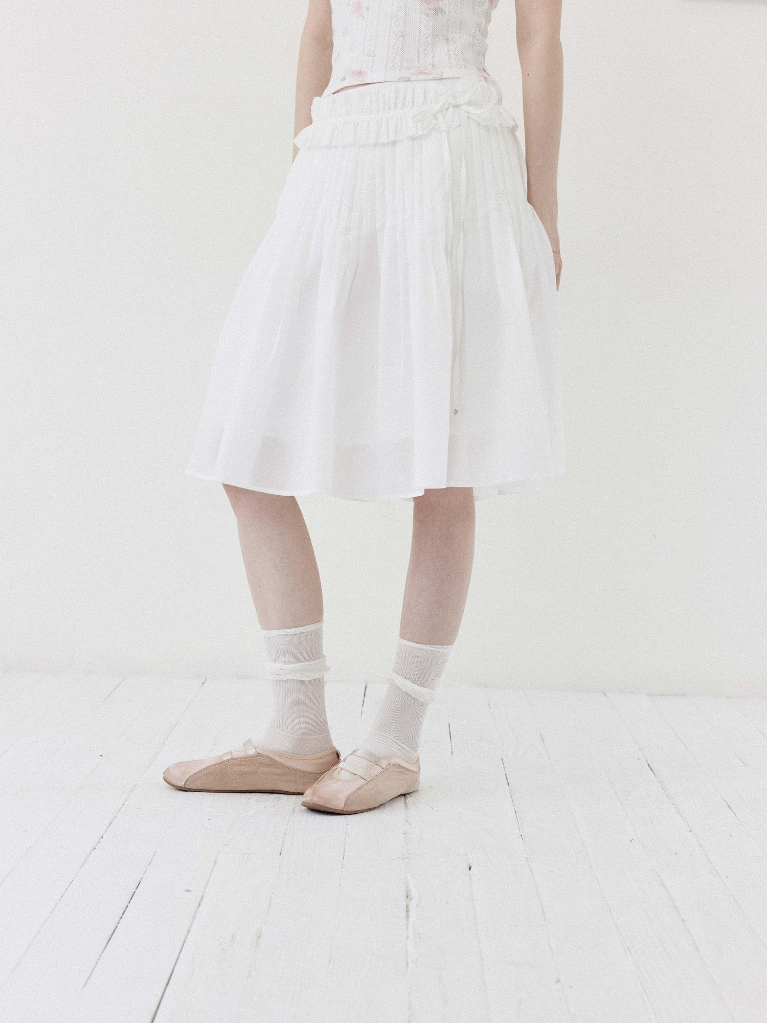 DKZ OFFICIAL White Ballet Detachable Belt Pleated A Line Women&