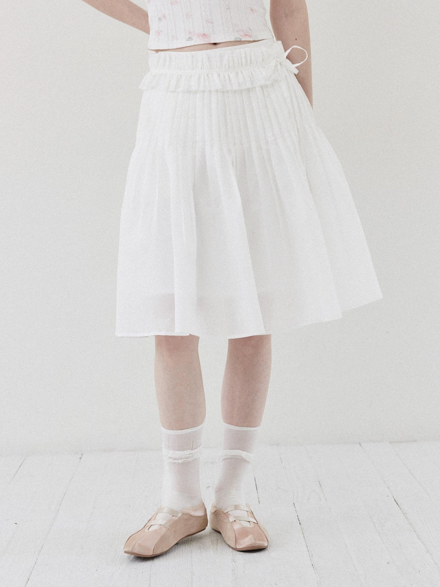 DKZ OFFICIAL White Ballet Detachable Belt Pleated A Line Women&