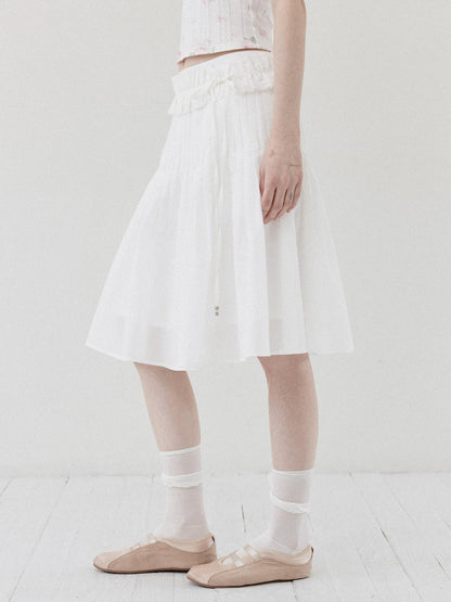 DKZ OFFICIAL White Ballet Detachable Belt Pleated A Line Women&