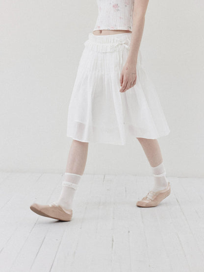 DKZ OFFICIAL White Ballet Detachable Belt Pleated A Line Women&