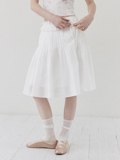 DKZ OFFICIAL White Ballet Detachable Belt Pleated A Line Women&