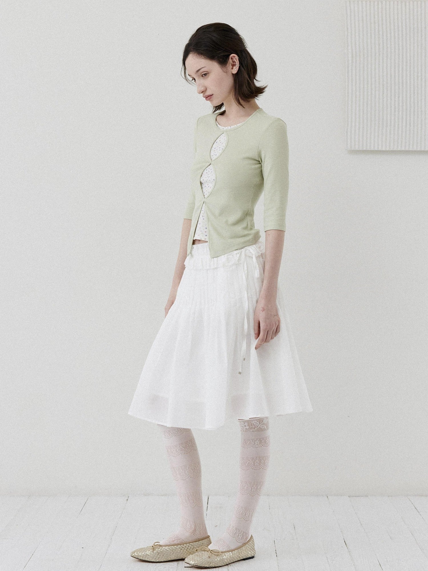 DKZ OFFICIAL White Ballet Detachable Belt Pleated A Line Women&