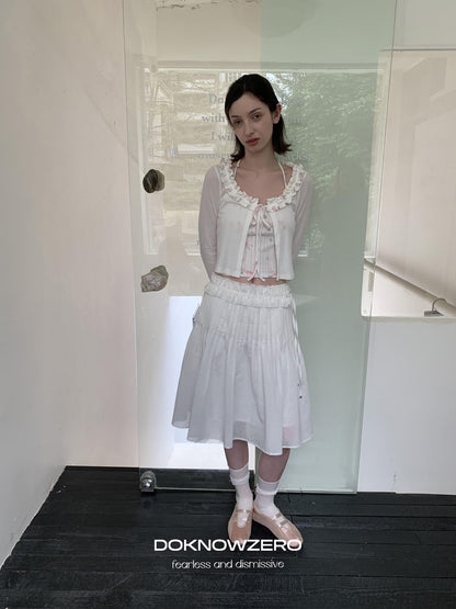 DKZ OFFICIAL White Ballet Detachable Belt Pleated A Line Women&