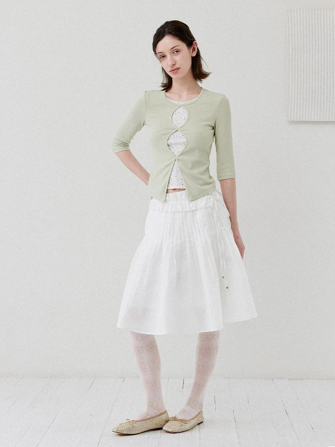 DKZ OFFICIAL White Ballet Detachable Belt Pleated A Line Women&