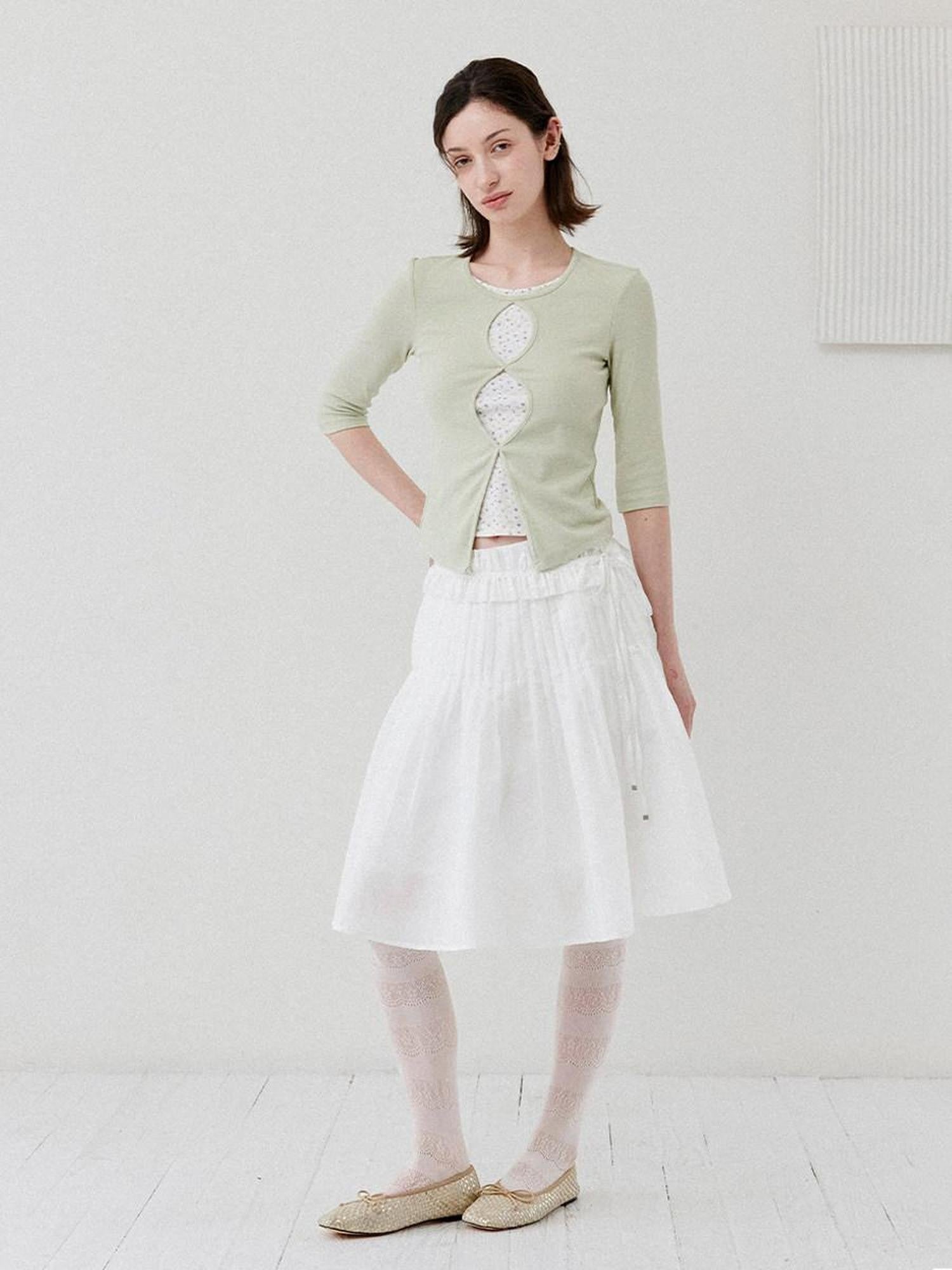 DKZ OFFICIAL White Ballet Detachable Belt Pleated A Line Women&