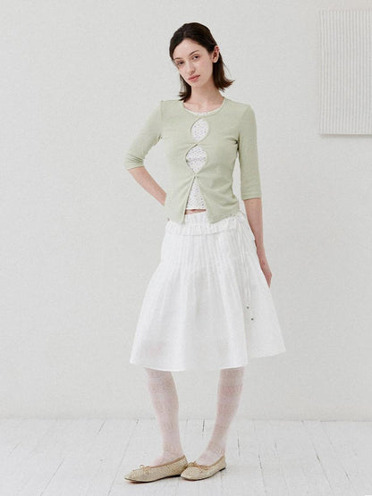 DKZ OFFICIAL White Ballet Detachable Belt Pleated A Line Women&