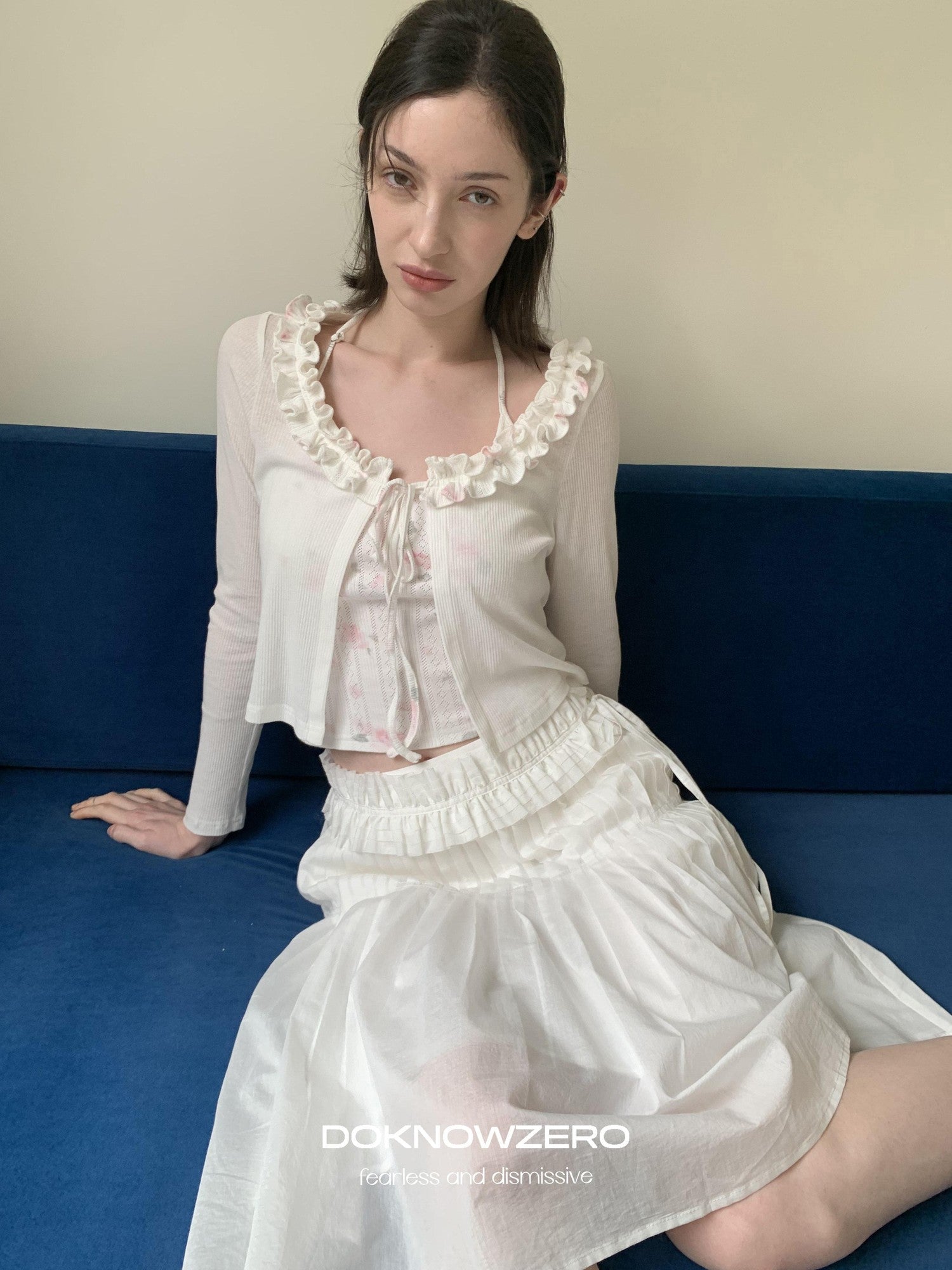 DKZ OFFICIAL White Ballet Detachable Belt Pleated A Line Women&