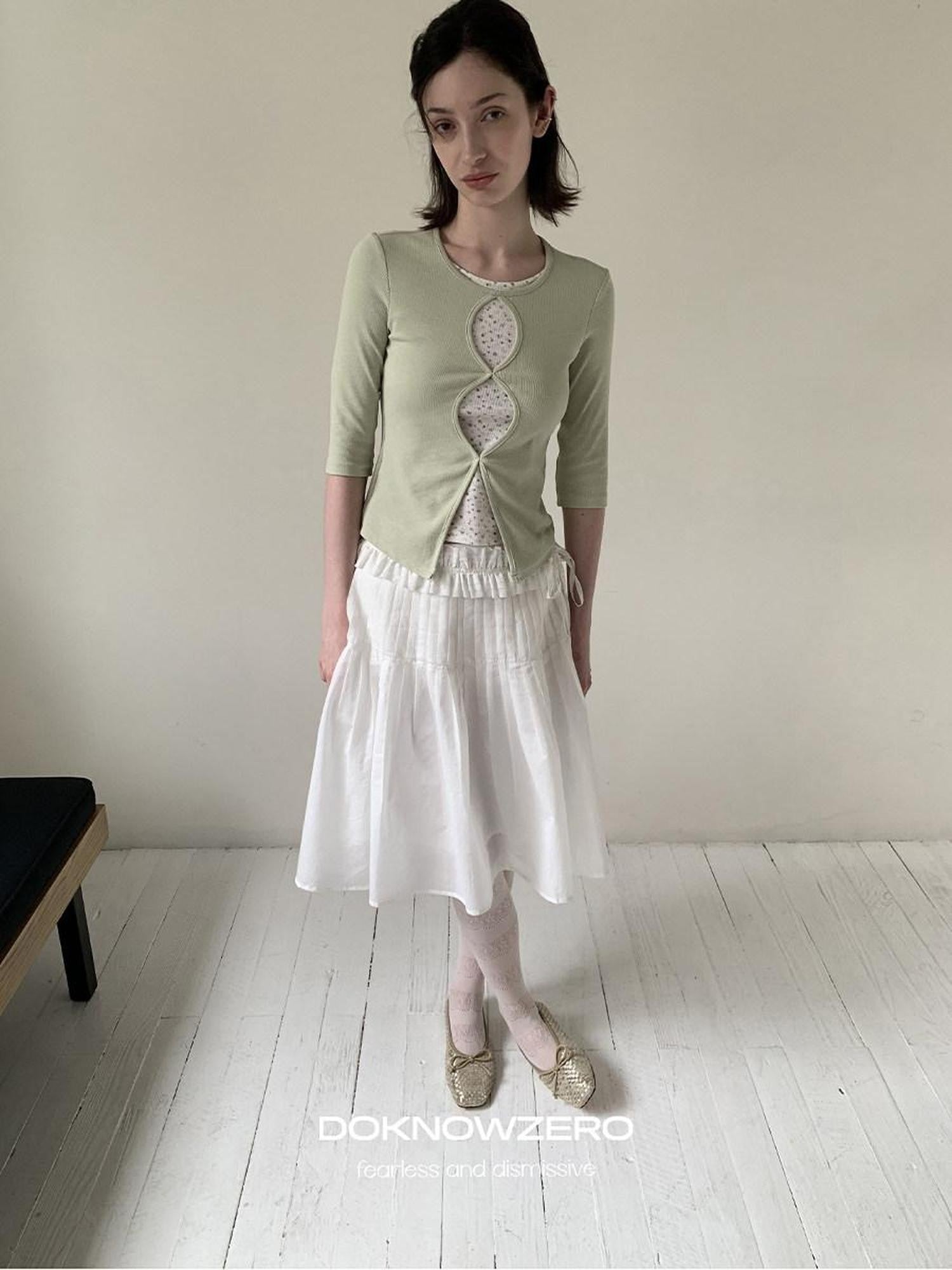 DKZ OFFICIAL White Ballet Detachable Belt Pleated A Line Women&