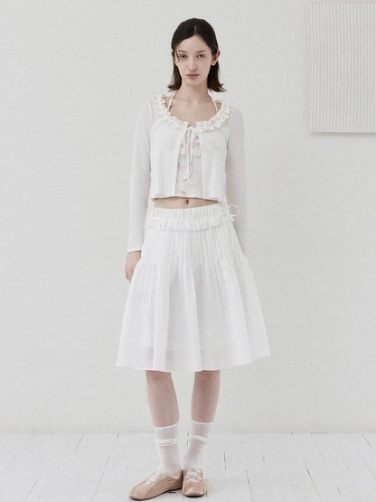 DKZ OFFICIAL White Ballet Detachable Belt Pleated A Line Women&