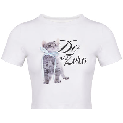 DKZ_OFFICIAL_White_Cat_And_Text_Print_Round_Neck_Short_Sleeve_Women&