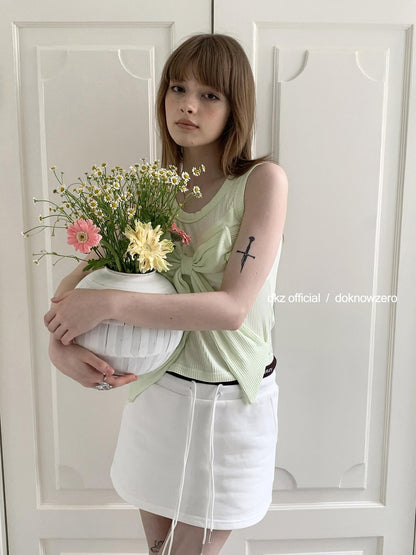 DKZ OFFICIAL White Contrast Colorblock Panel Mid Waist Women&