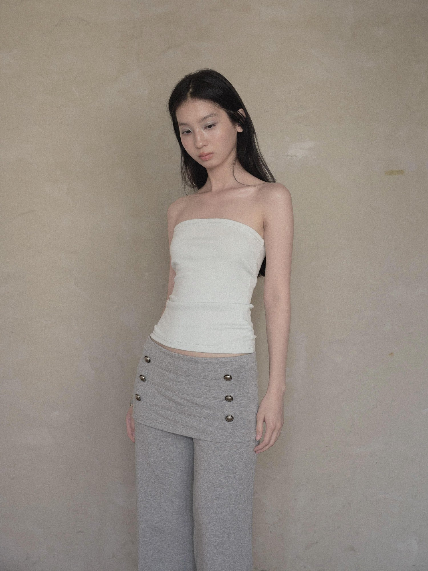 DKZ OFFICIAL White Cross Wrap Deep V Draped Pleat Two Piece Women&