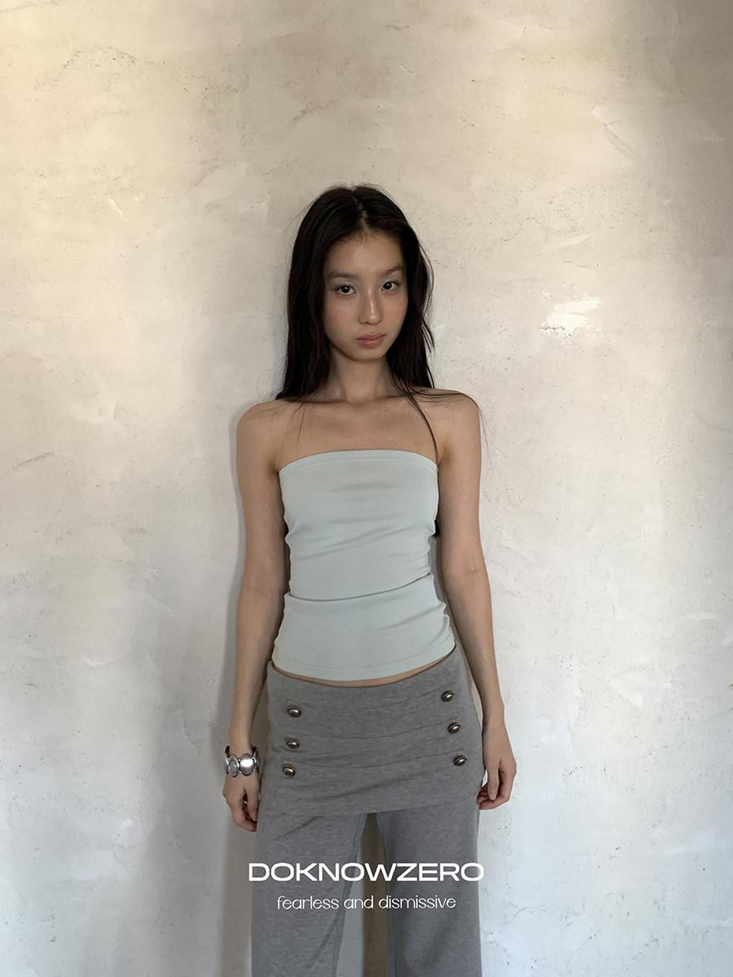DKZ OFFICIAL White Cross Wrap Deep V Draped Pleat Two Piece Women&
