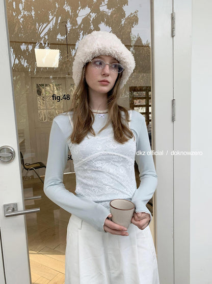 DKZ OFFICIAL White Embroidered Cutout Layered Women&