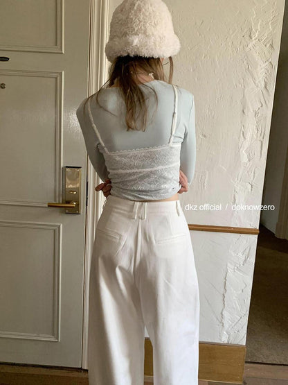 DKZ OFFICIAL White Embroidered Cutout Layered Women&