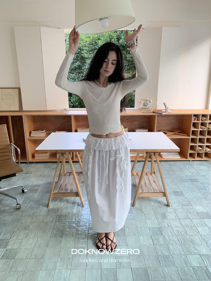 DKZ OFFICIAL White Embroidered Waistband Lantern Women&