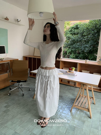 DKZ OFFICIAL White Embroidered Waistband Lantern Women&