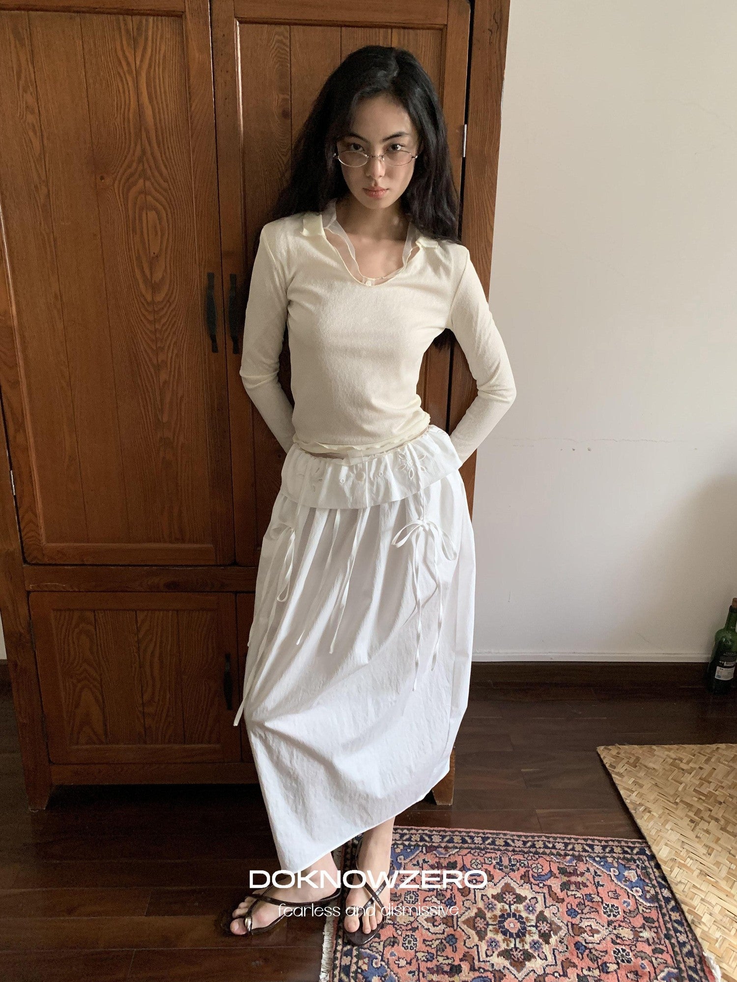 DKZ OFFICIAL White Embroidered Waistband Lantern Women&
