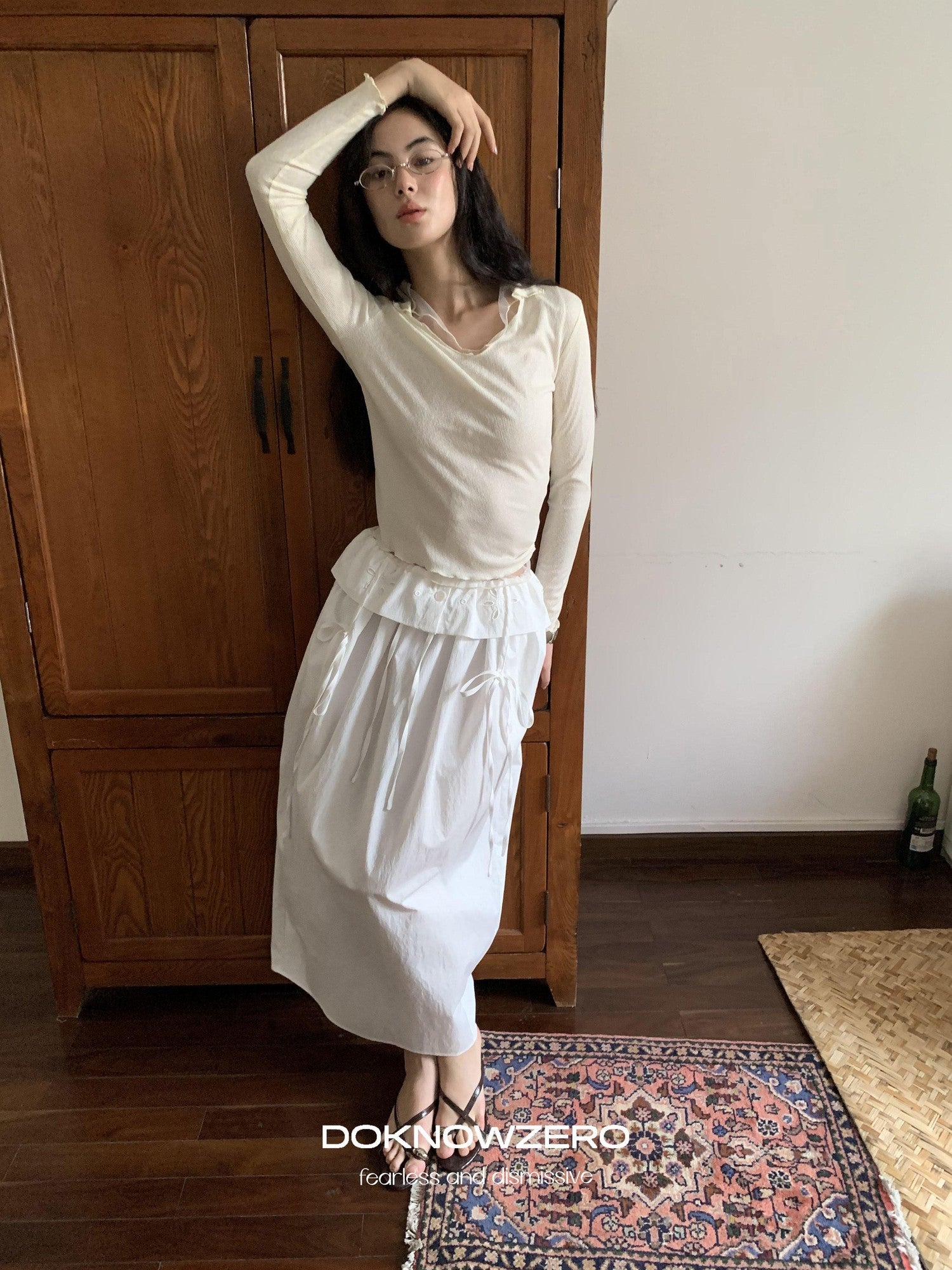 DKZ OFFICIAL White Embroidered Waistband Lantern Women&