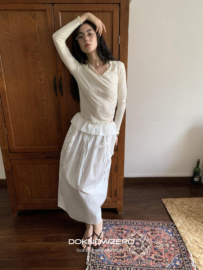 DKZ OFFICIAL White Embroidered Waistband Lantern Women&
