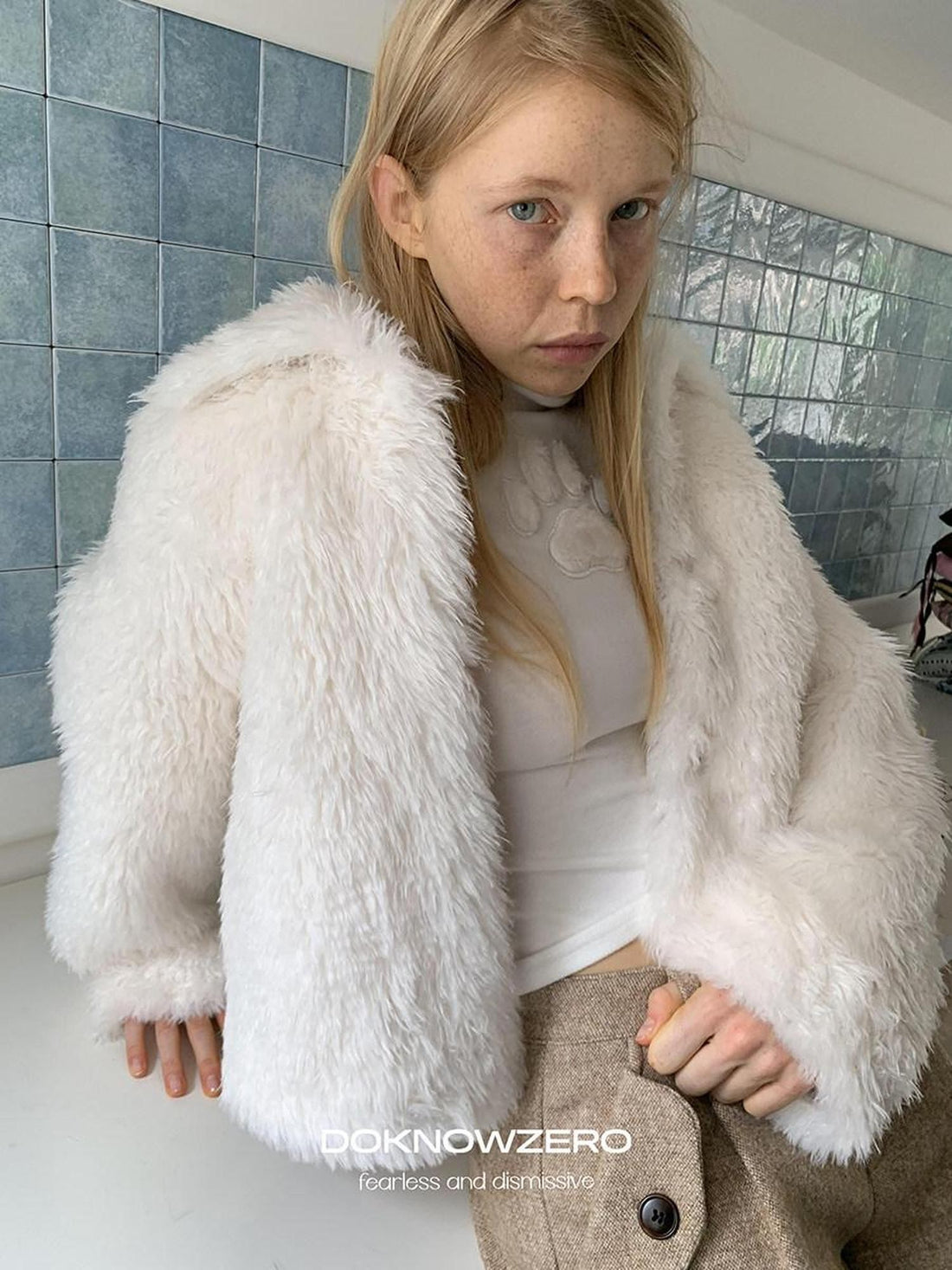 DKZ OFFICIAL White Faux Fur Oversized Boxy Women&