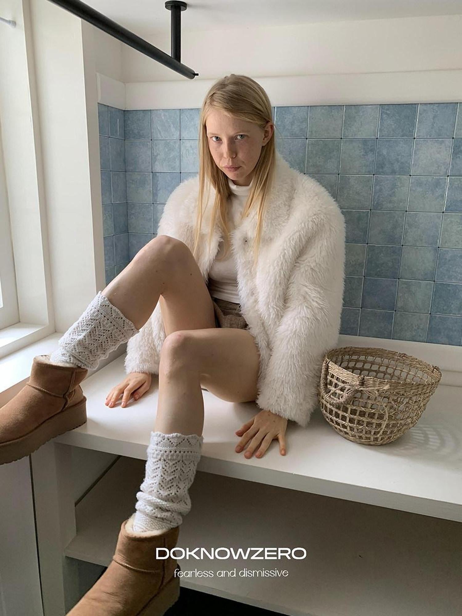 DKZ OFFICIAL White Faux Fur Oversized Boxy Women&