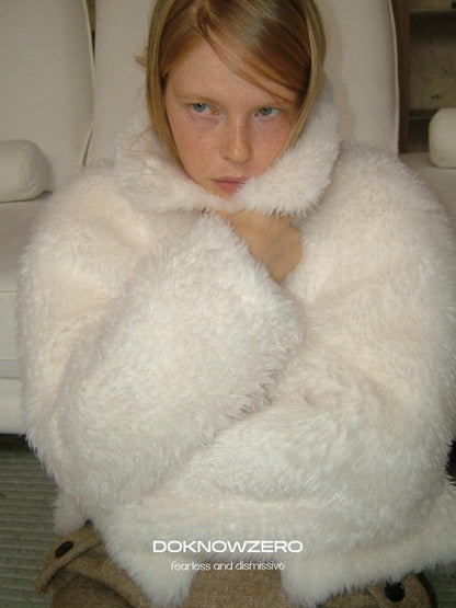 DKZ OFFICIAL White Faux Fur Oversized Boxy Women&