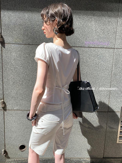 DKZ OFFICIAL White French Square Neck Button Women&