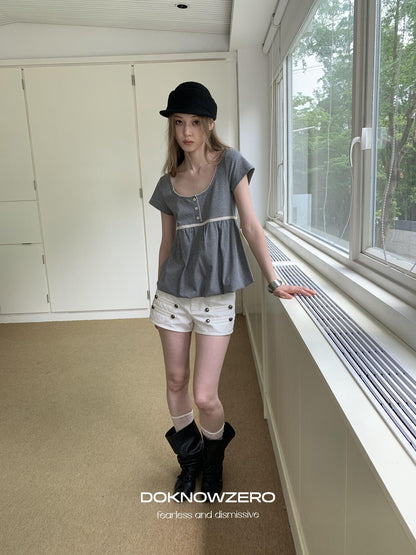 DKZ OFFICIAL White Knight Napoleon Button Low Rise Slim Women&