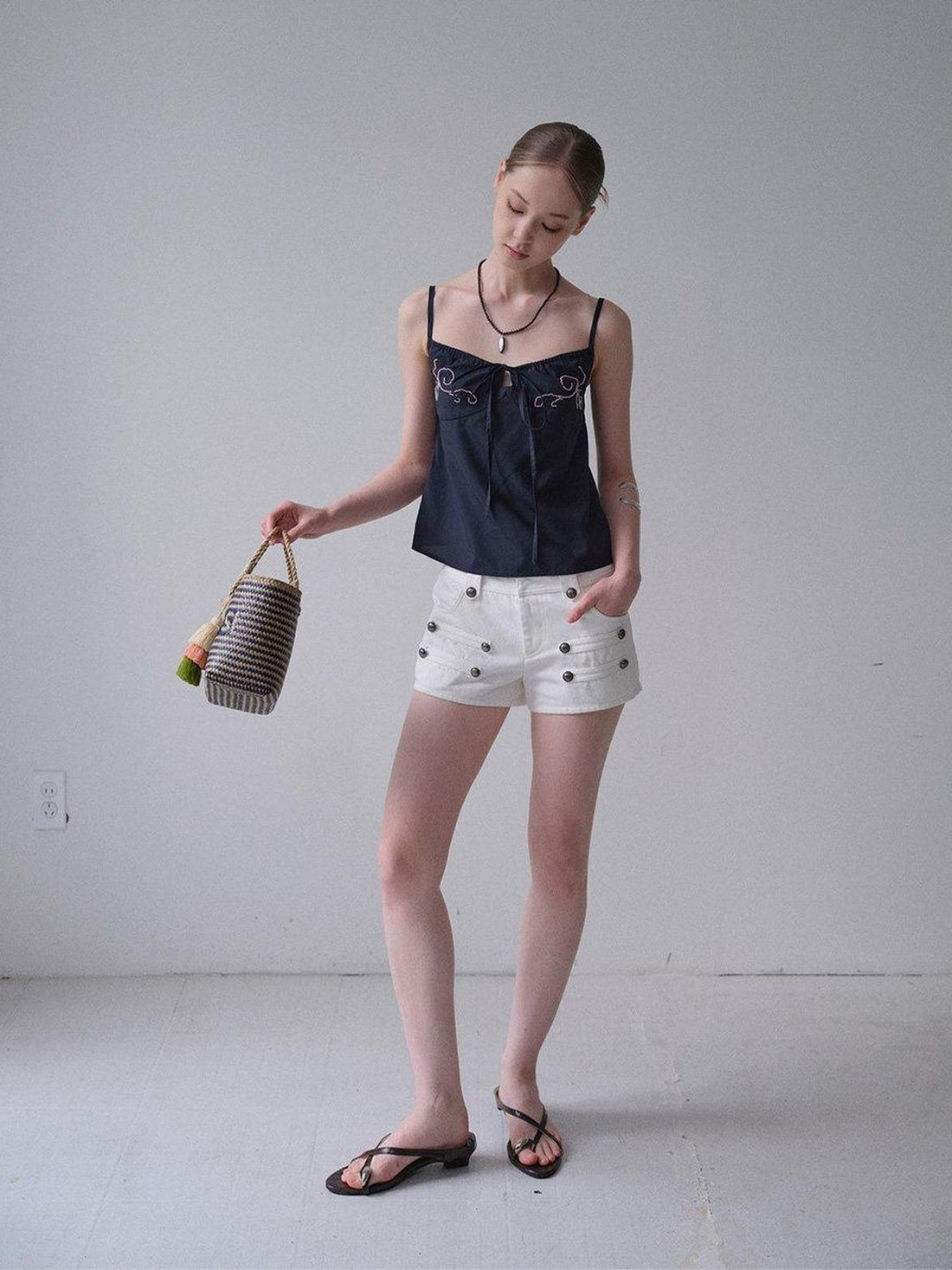 DKZ OFFICIAL White Knight Napoleon Button Low Rise Slim Women&