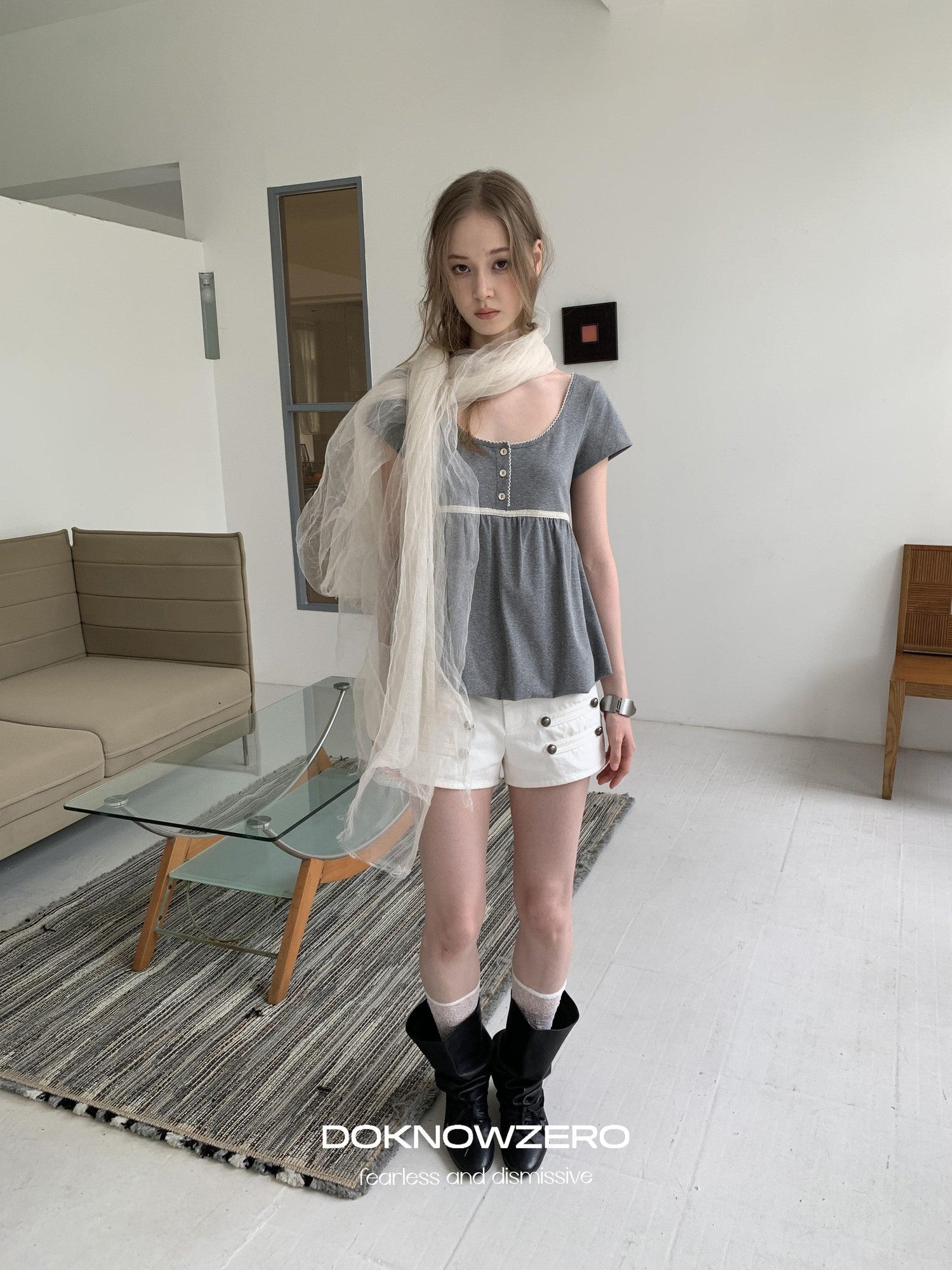 DKZ OFFICIAL White Knight Napoleon Button Low Rise Slim Women&