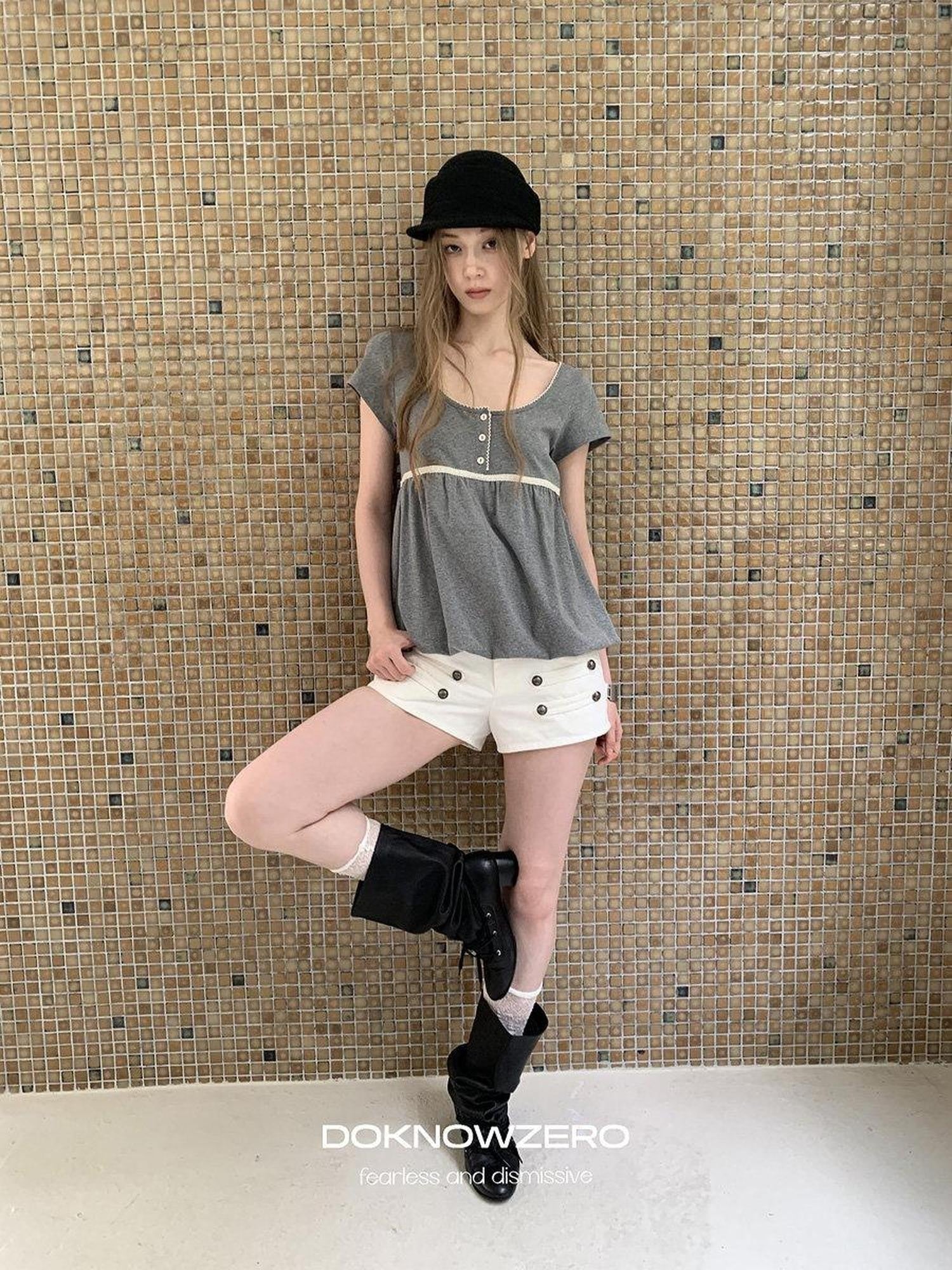 DKZ OFFICIAL White Knight Napoleon Button Low Rise Slim Women&