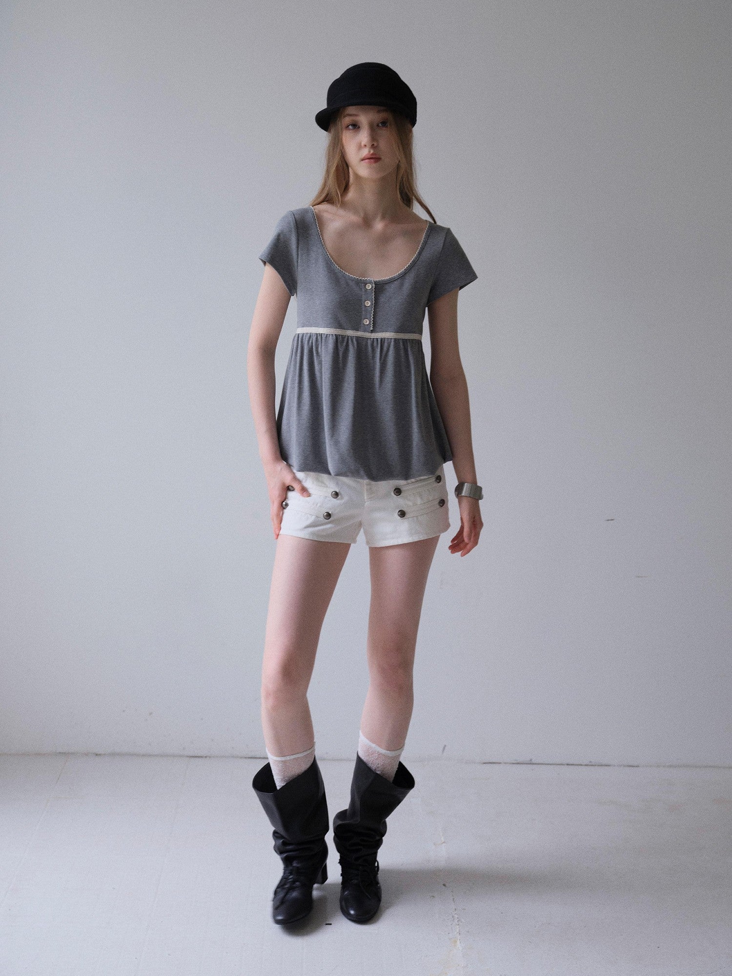 DKZ OFFICIAL White Knight Napoleon Button Low Rise Slim Women&