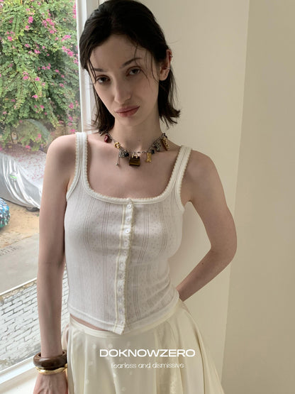 DKZ OFFICIAL White Lace Buttoned Slim Racerback Women&