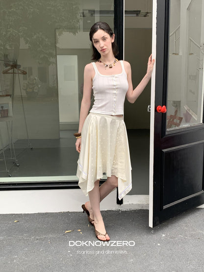 DKZ OFFICIAL White Lace Buttoned Slim Racerback Women&