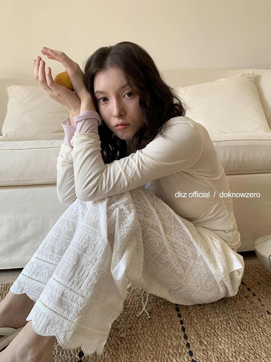 DKZ OFFICIAL White Lace Drawstring Wide Leg Trousers With Lining