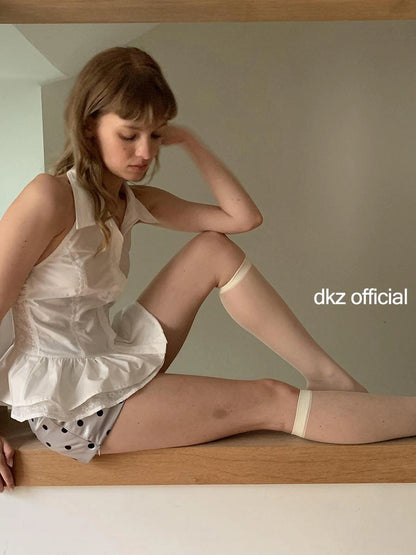DKZ OFFICIAL White Lace Halter Top With Flounced Hem