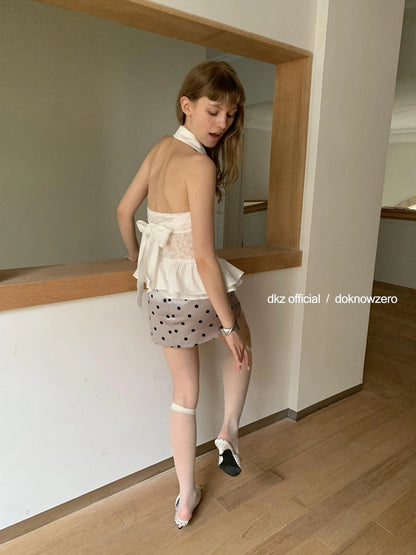 DKZ OFFICIAL White Lace Halter Top With Flounced Hem