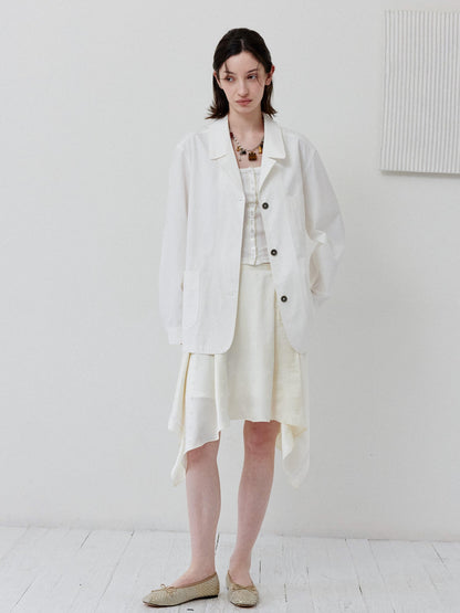 DKZ OFFICIAL White Loose Minimalist Single Breasted Notched Lapel Women&