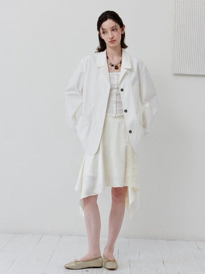 DKZ OFFICIAL White Loose Minimalist Single Breasted Notched Lapel Women&